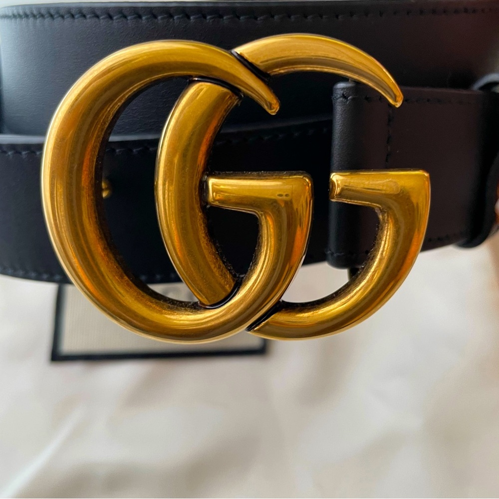 Gucci black belt - smooth leather 3cm width with dust bag, size 80